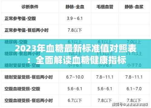 2023年血糖最新标准值对照表：全面解读血糖健康指标