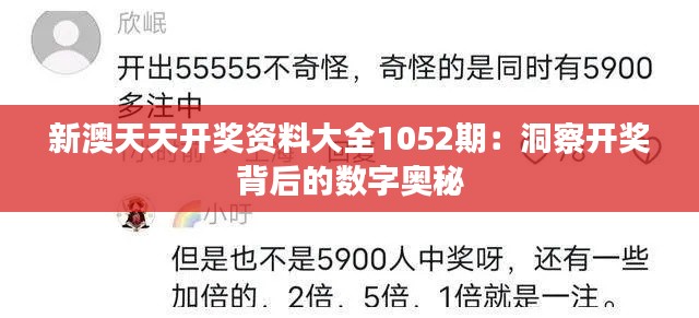 新澳天天开奖资料大全1052期：洞察开奖背后的数字奥秘