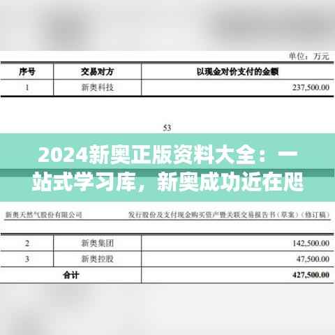 2024新奥正版资料大全：一站式学习库，新奥成功近在咫尺
