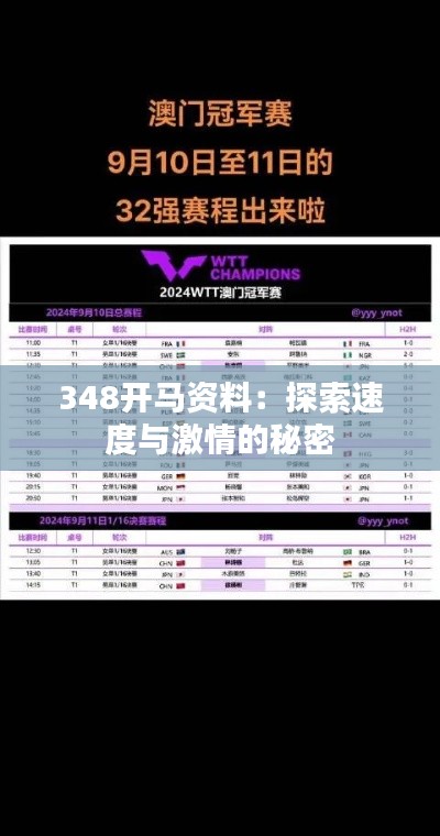 348开马资料：探索速度与激情的秘密