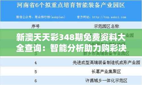 新澳天天彩348期免费资料大全查询：智能分析助力购彩决策