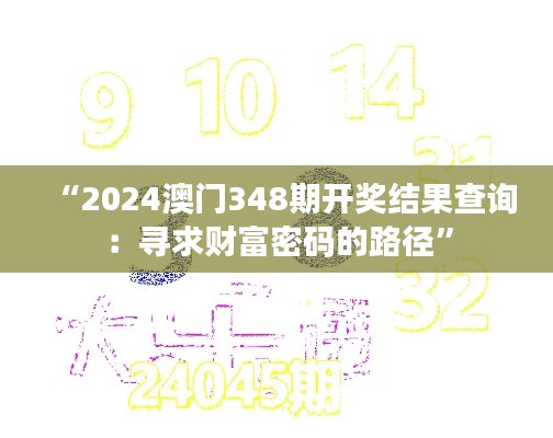“2024澳门348期开奖结果查询：寻求财富密码的路径”