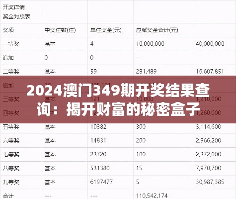 2024澳门349期开奖结果查询：揭开财富的秘密盒子
