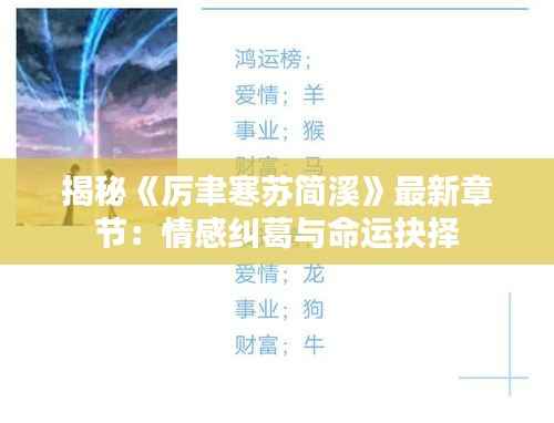 揭秘《厉聿寒苏简溪》最新章节：情感纠葛与命运抉择