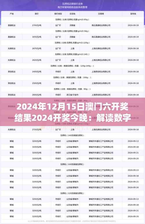 2024年12月15日澳门六开奖结果2024开奖今晚：解读数字组合中的幸运与机遇