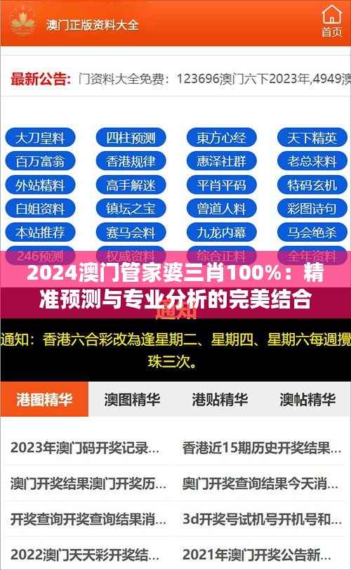 2024澳门管家婆三肖100%：精准预测与专业分析的完美结合