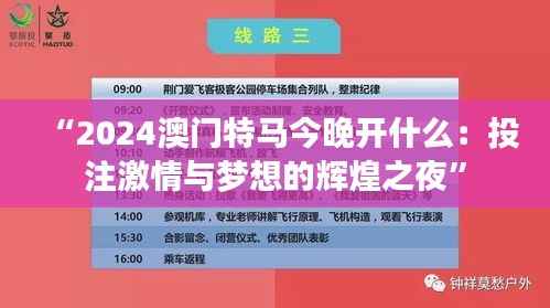 “2024澳门特马今晚开什么：投注激情与梦想的辉煌之夜”