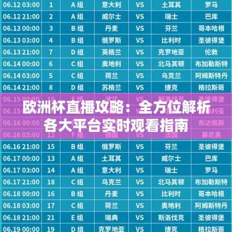 欧洲杯直播攻略：全方位解析各大平台实时观看指南