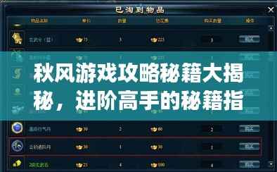 秋风游戏攻略秘籍大揭秘，进阶高手的秘籍指南！