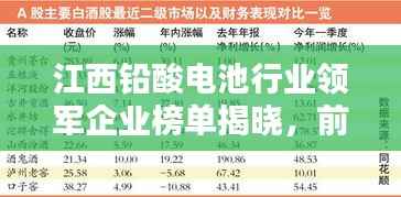 江西铅酸电池行业领军企业榜单揭晓，前十名榜单全解析