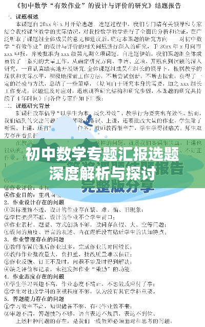 初中数学专题汇报选题深度解析与探讨