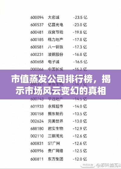 市值蒸发公司排行榜，揭示市场风云变幻的真相！
